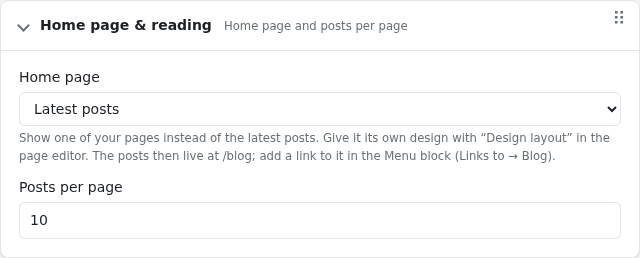 Home page and reading