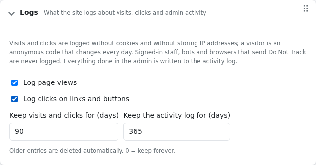 Logs settings