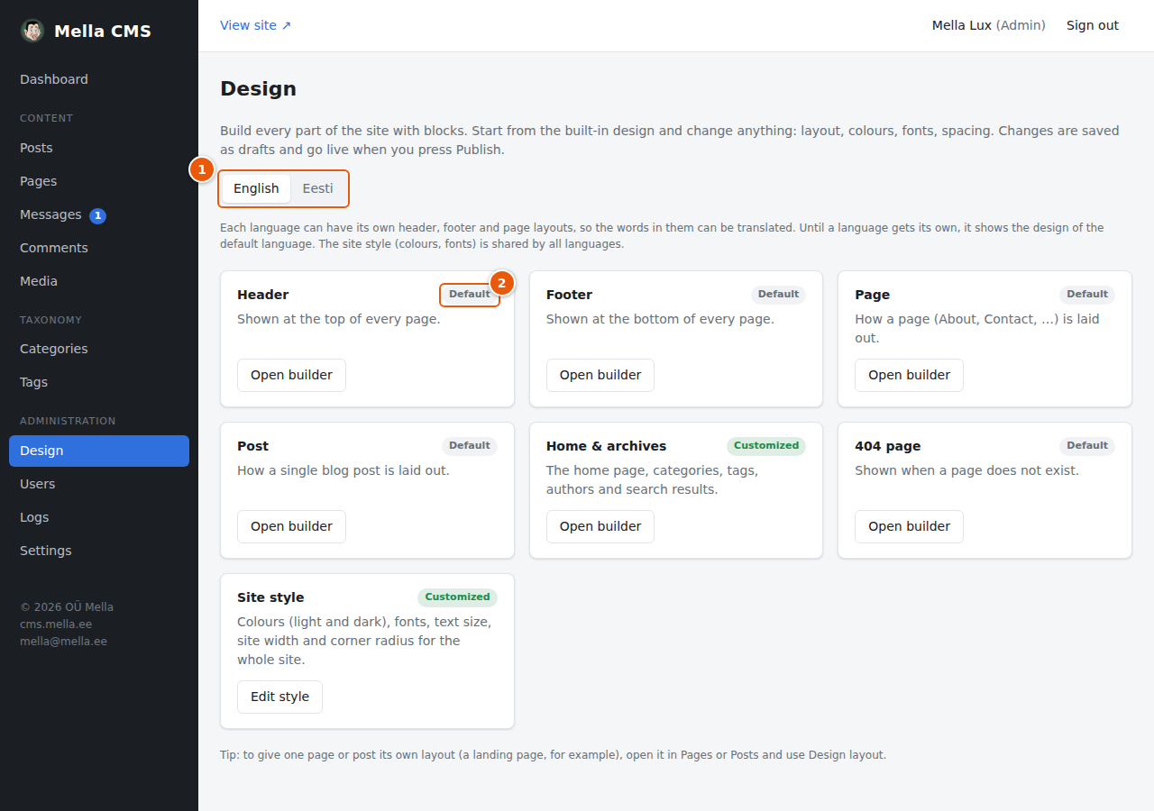 Design with a tab per language