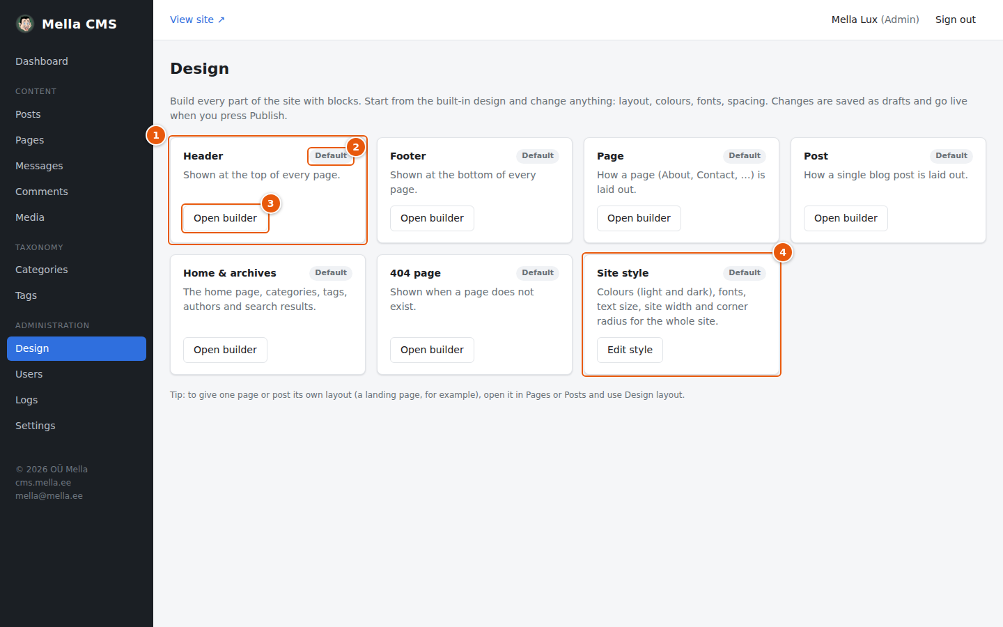 The Design page