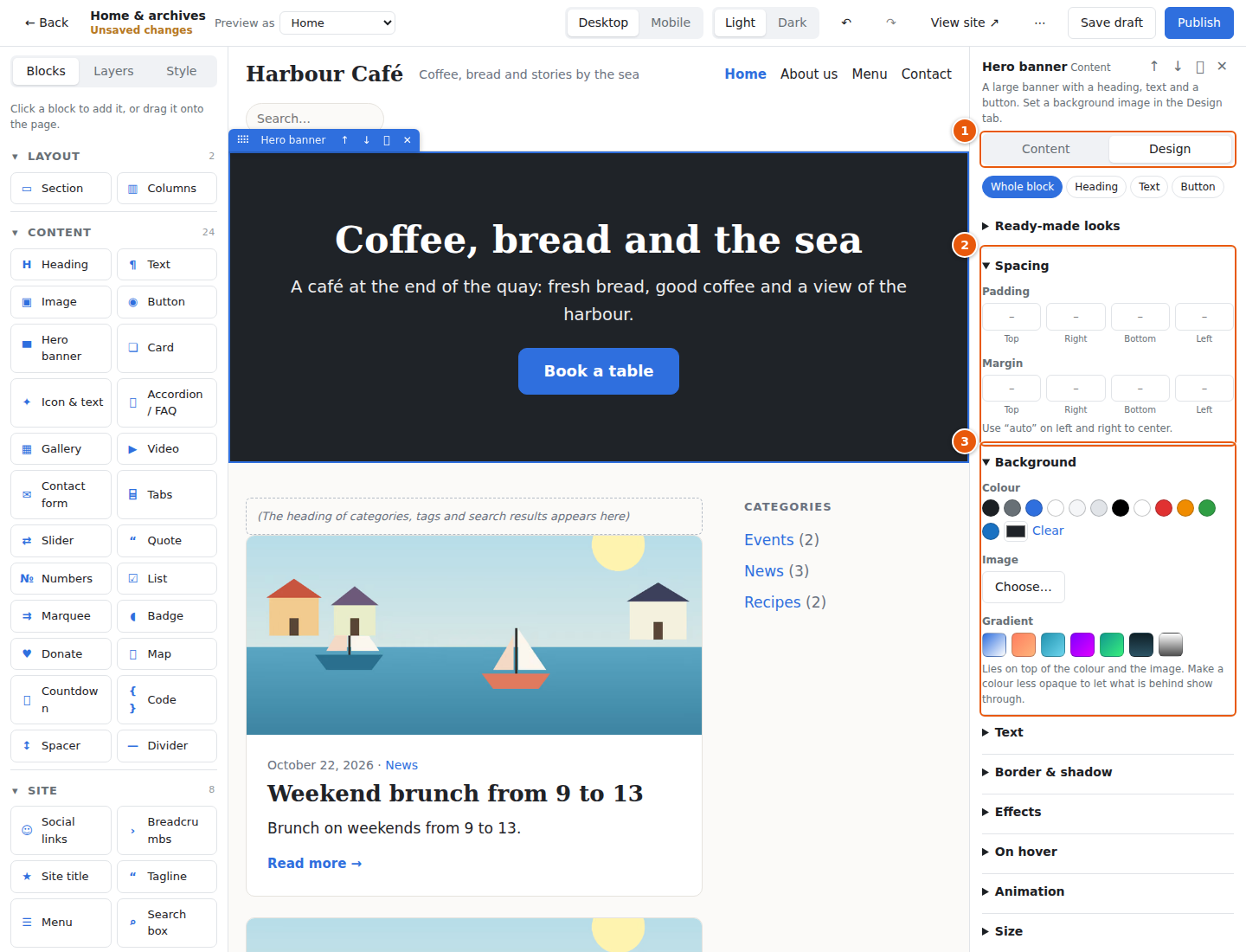 The Design tab