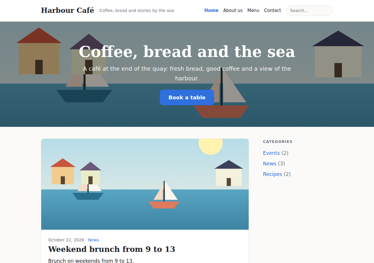 The home page with the banner