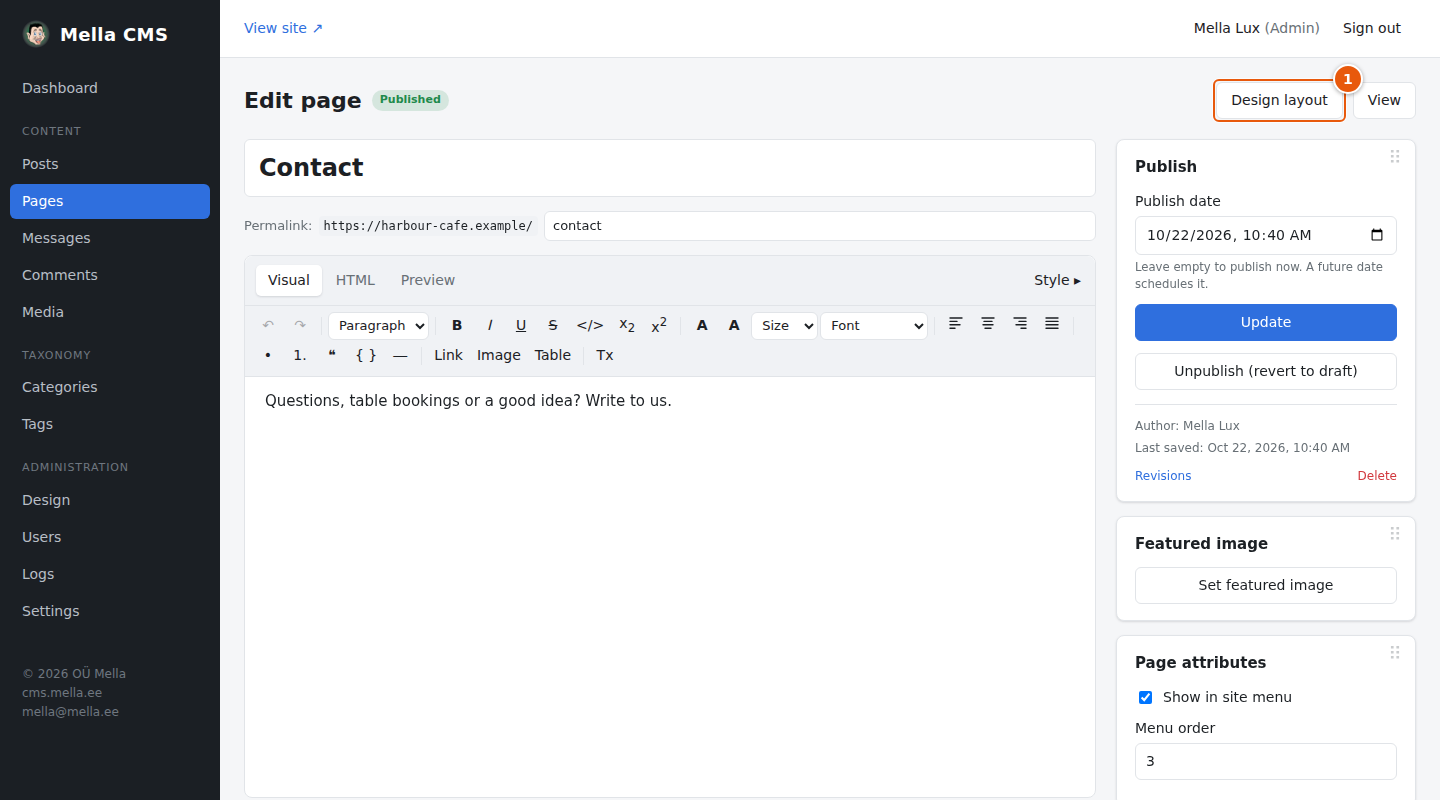 The Design layout button