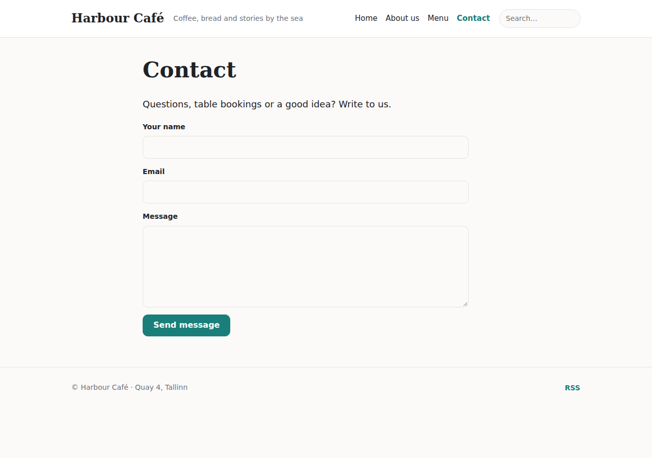The contact page with the form