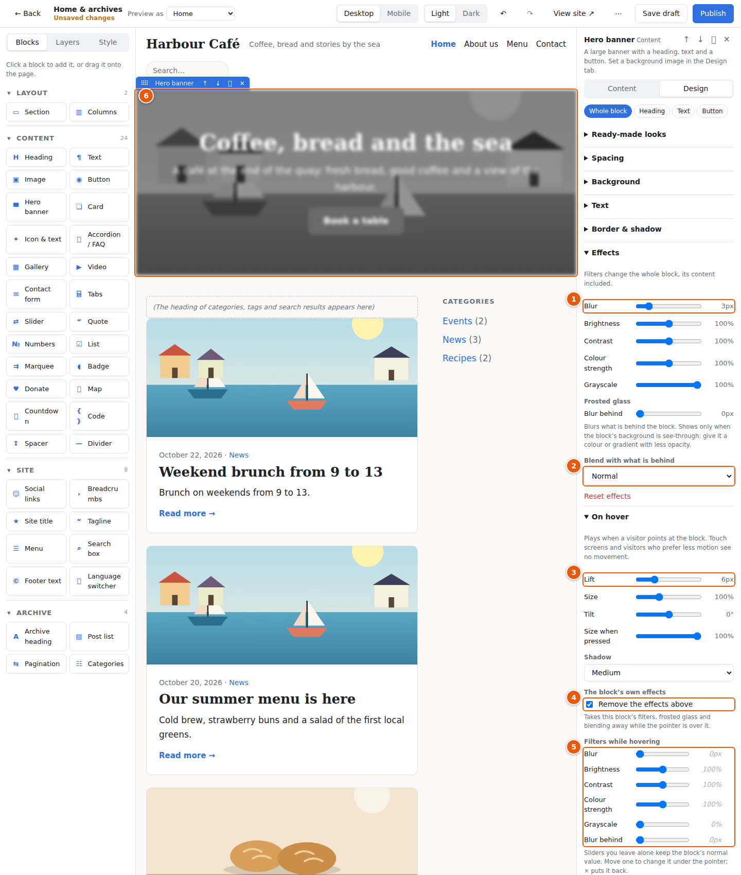 Effects and the hover effect
