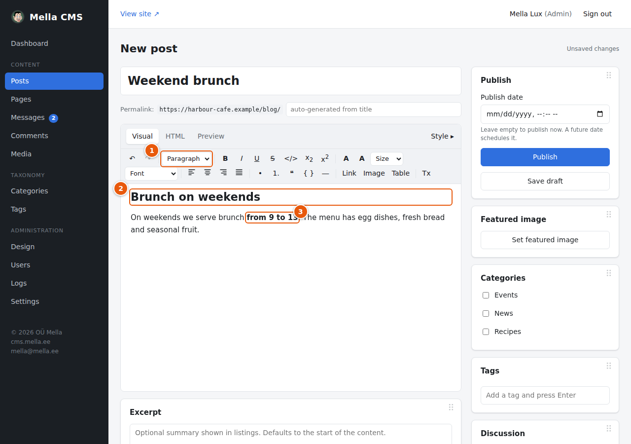 Writing a heading and bold text