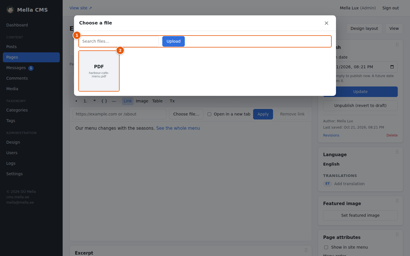 Choosing a file for a link