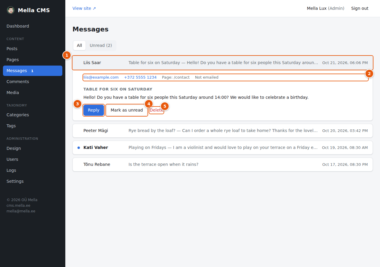 An opened message