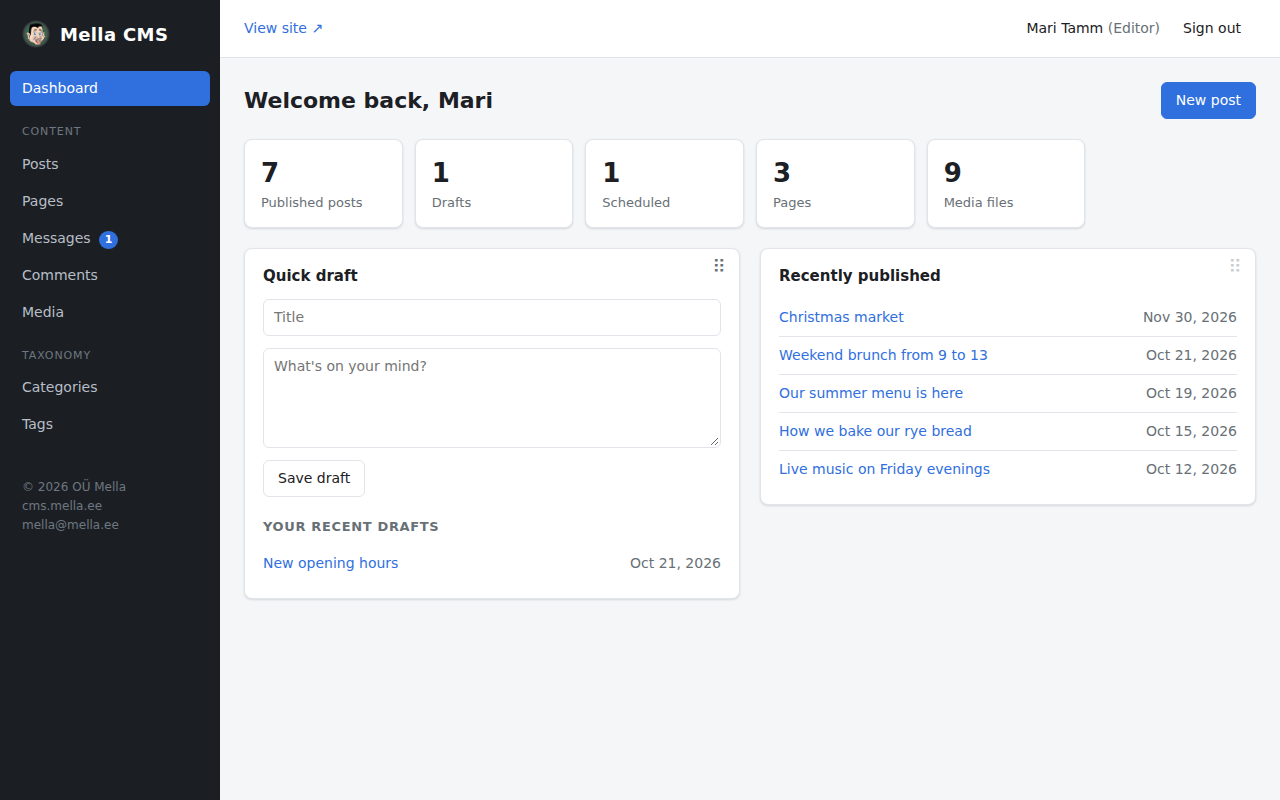 Menu of an editor
