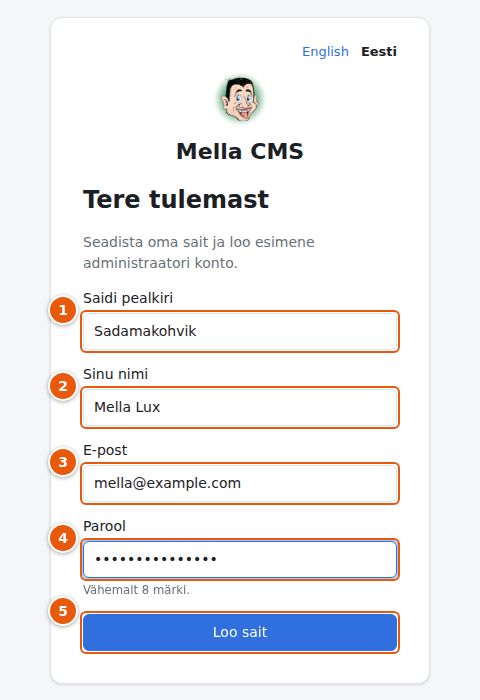 Esmakordse seadistamise kuva