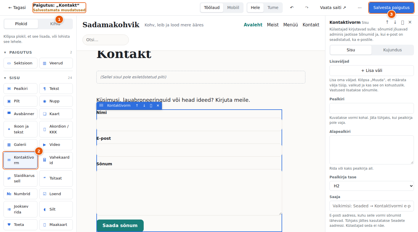 Lehe paigutus kontaktivormiga